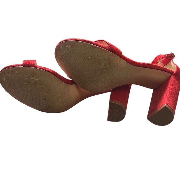 Lulus Red Suede Ankle Strap Block Heel Sandals Party Wedding Shoes‎ - Picture 9 of 9